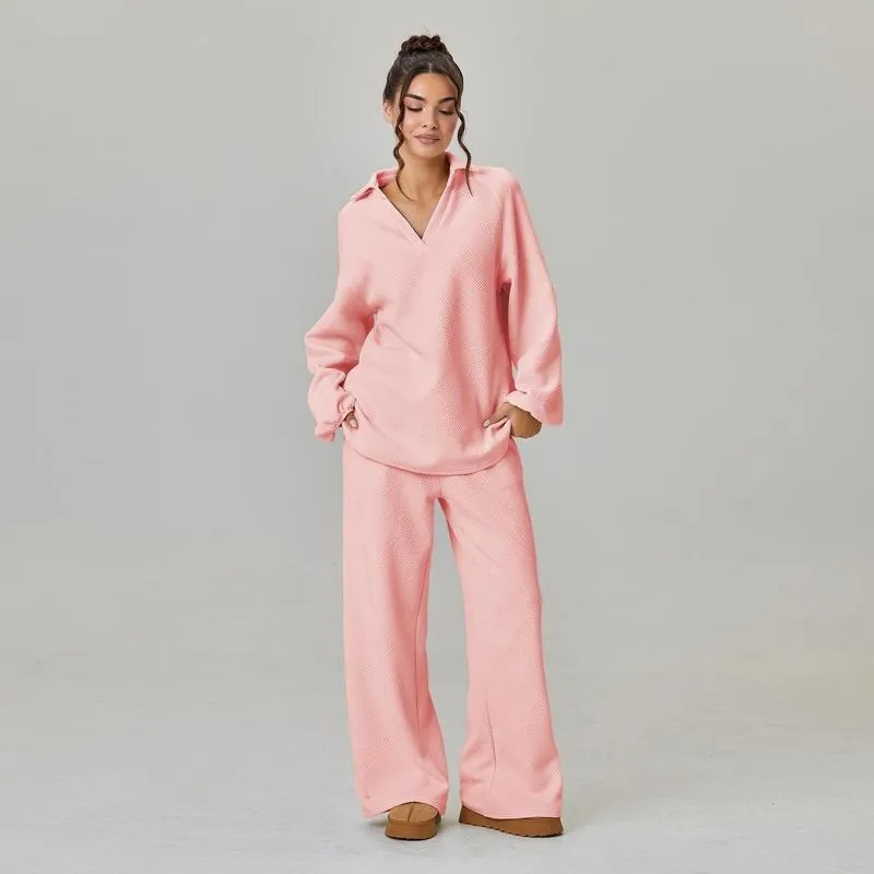 Women's Slouchy Solid Color V-Neck Loose Textured Pullover