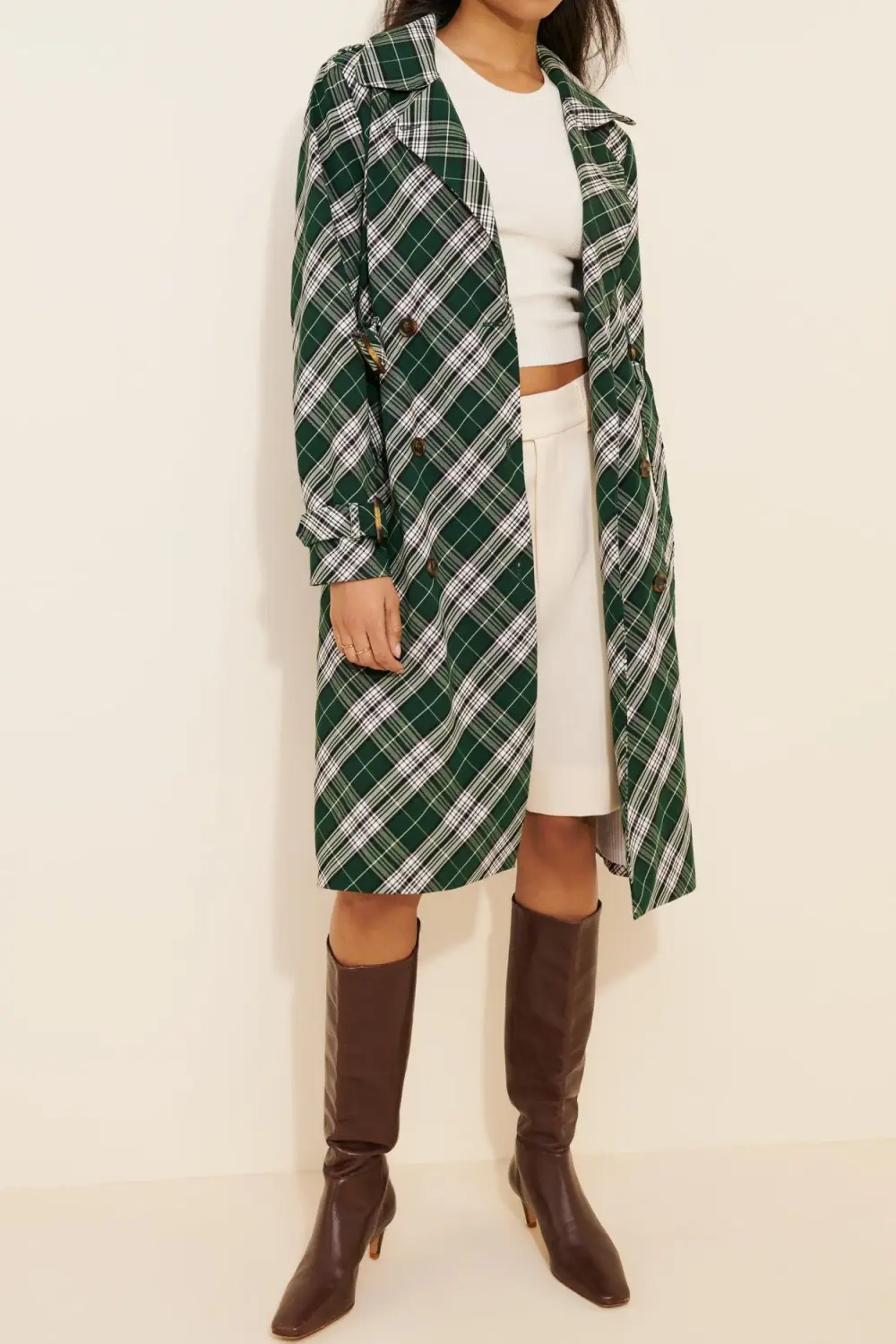 Plaid Longline Trench Coat