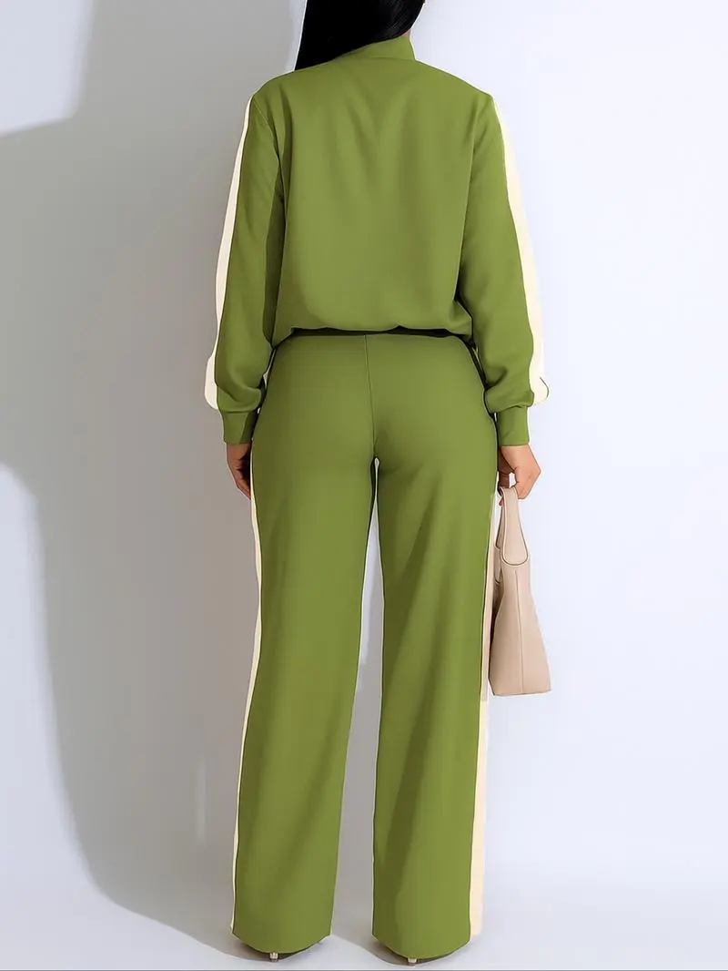 2-piece Set Women's Patchwork Top & Wide Leg Pants Set