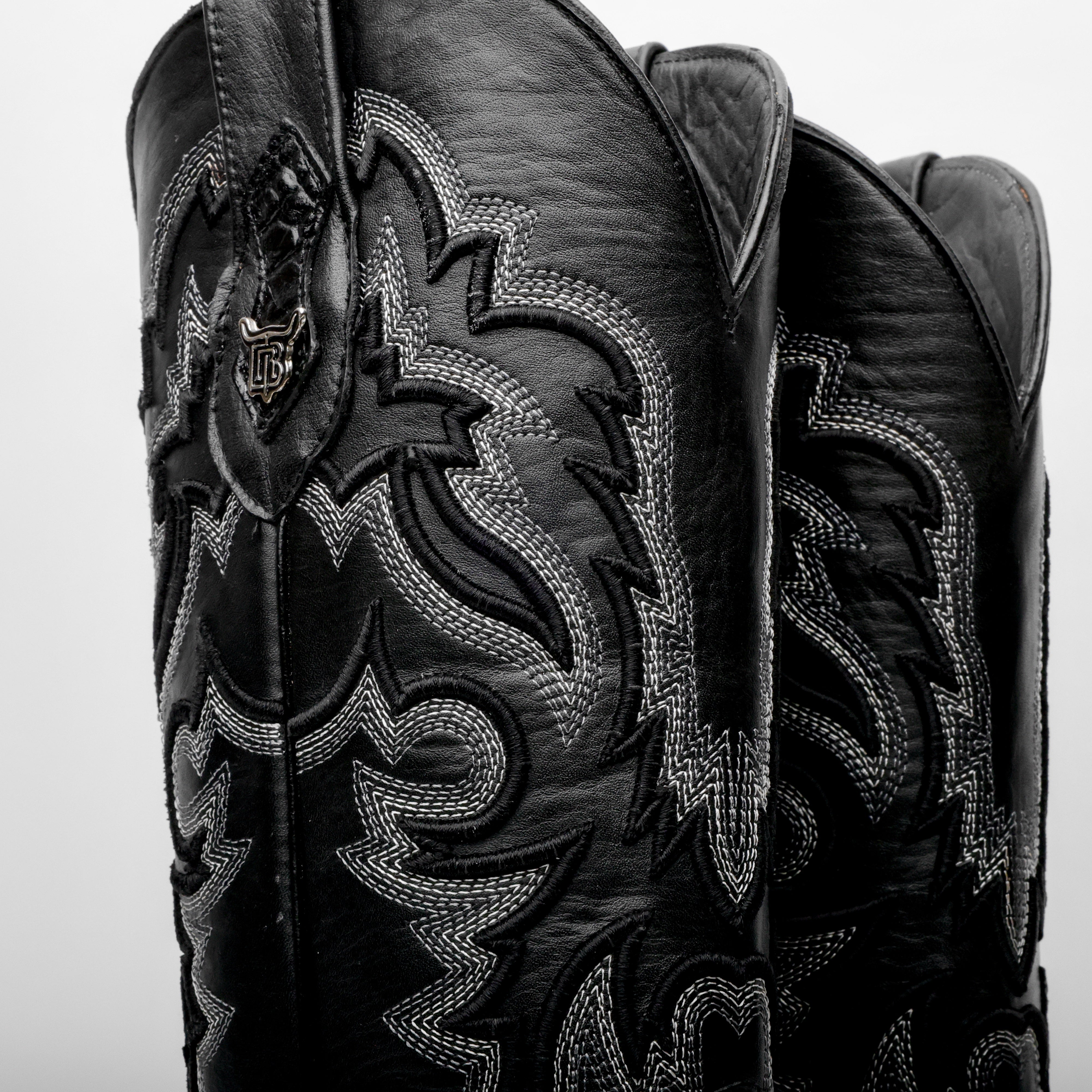 Black Caiman Hornback Leather Boots - Square Toe