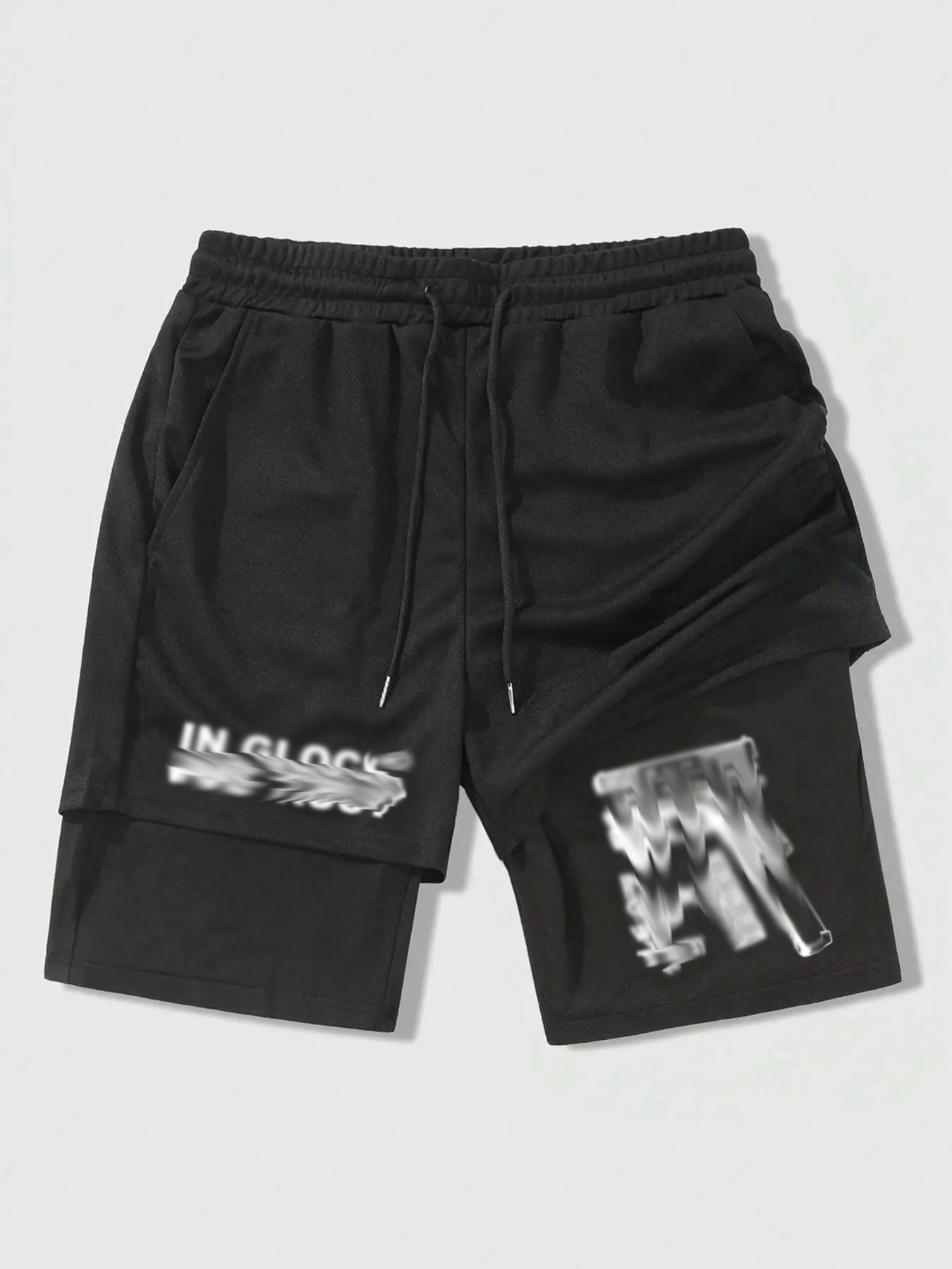 Men's Regular Fit Letter & Gun Print 2 in 1 Drawstring Waist Shorts, Casual Pocket Track Shorts for Summer