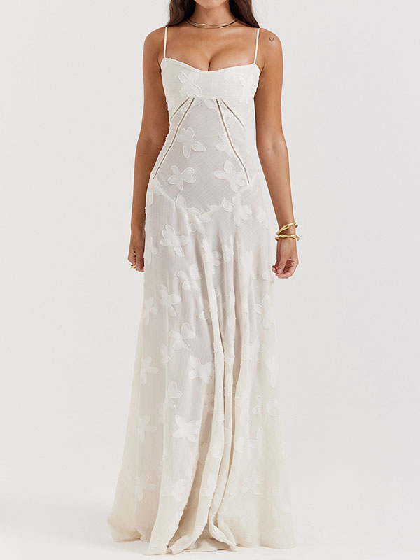 Flower Printed Sleeveless Spaghetti Neck Vacation Maxi Dresses