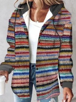 Urban Split Joint Color Block Women's Faux Wool Plaid Striped Jacket