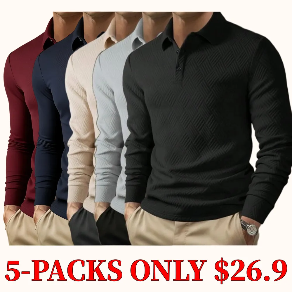 Men's jacquard thickened long-sleeved polo shirt