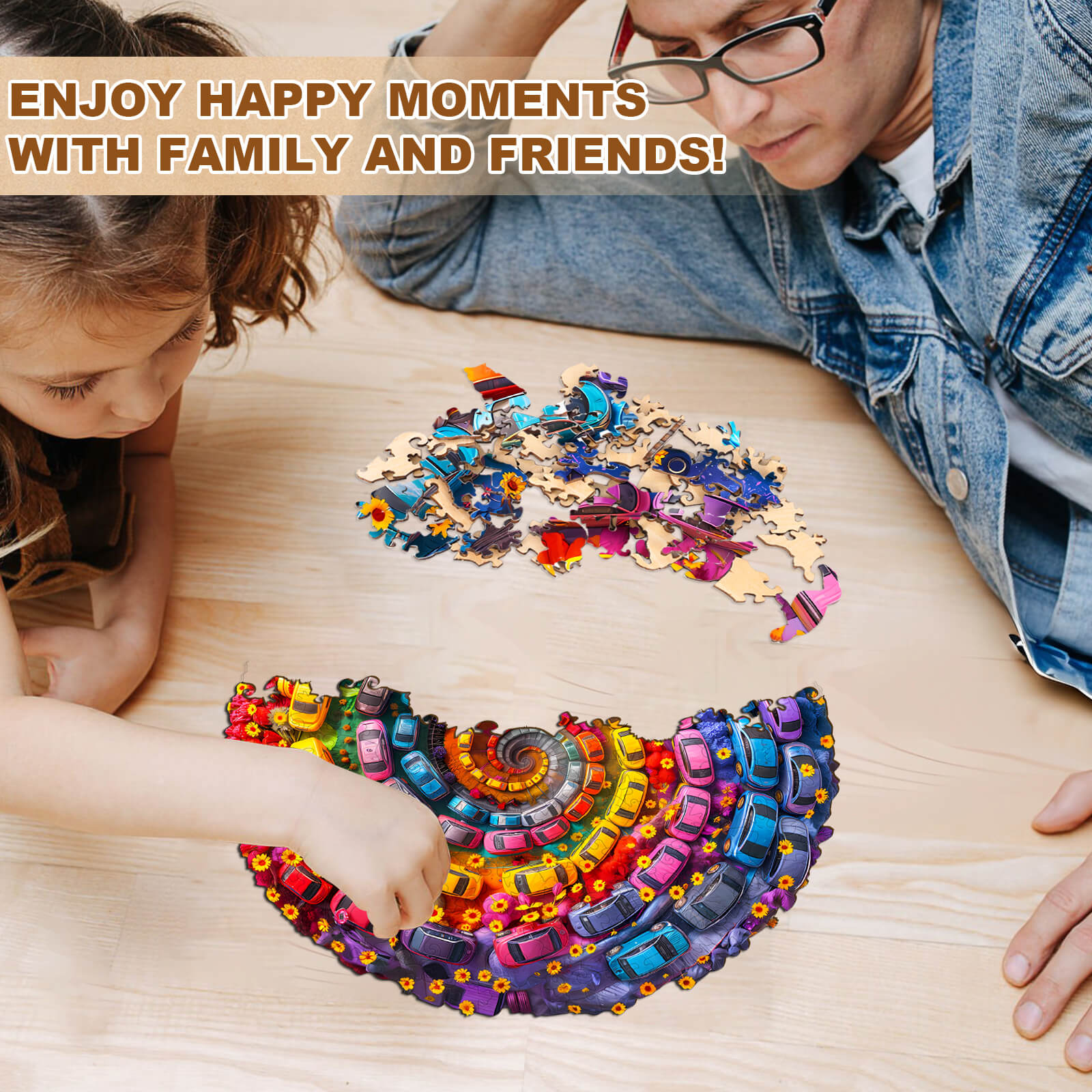 Colorful Swirl Car-1 Wooden Jigsaw Puzzle