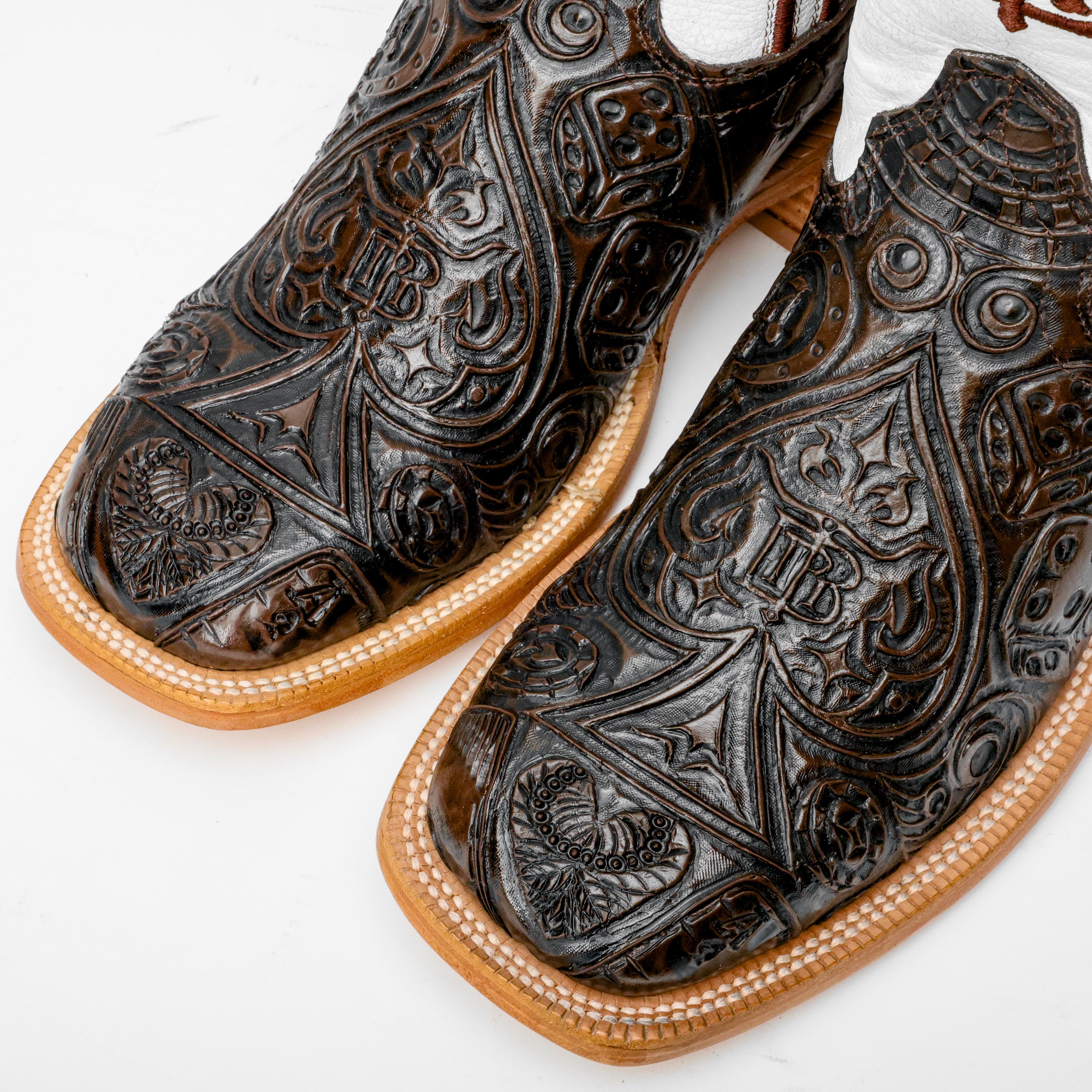 “Ace Of Spades” Chocolate Brown Leather Boots - Square Toe