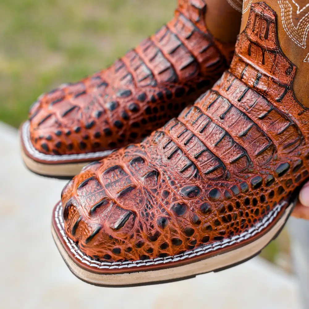 Cognac Caiman Neck Leather Boots With 3D Lightweight Sole - Composite Toe