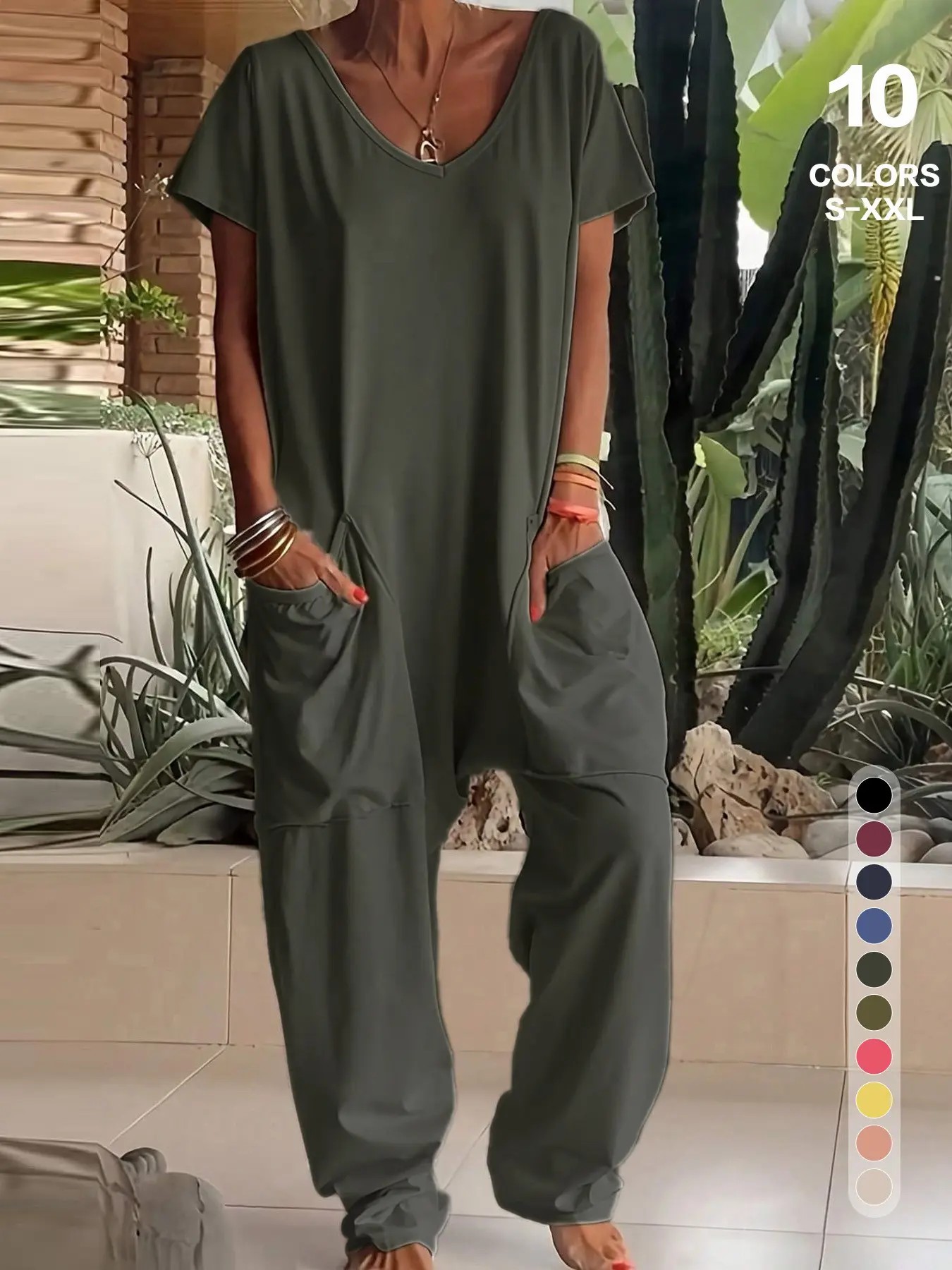 Women’s Casual Short Sleeve Wide-Leg Jumpsuit