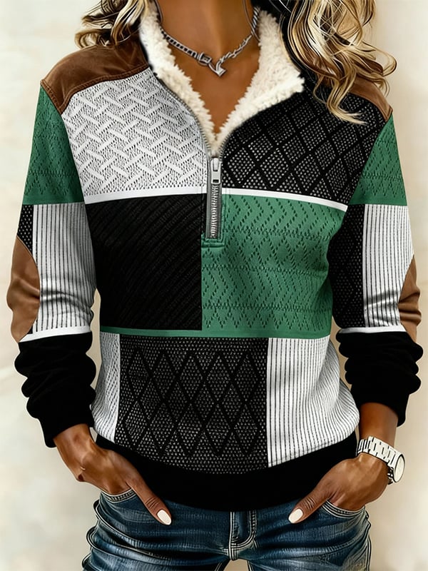 Women'S Casual Color Block Printed Pullover Sweatshirt