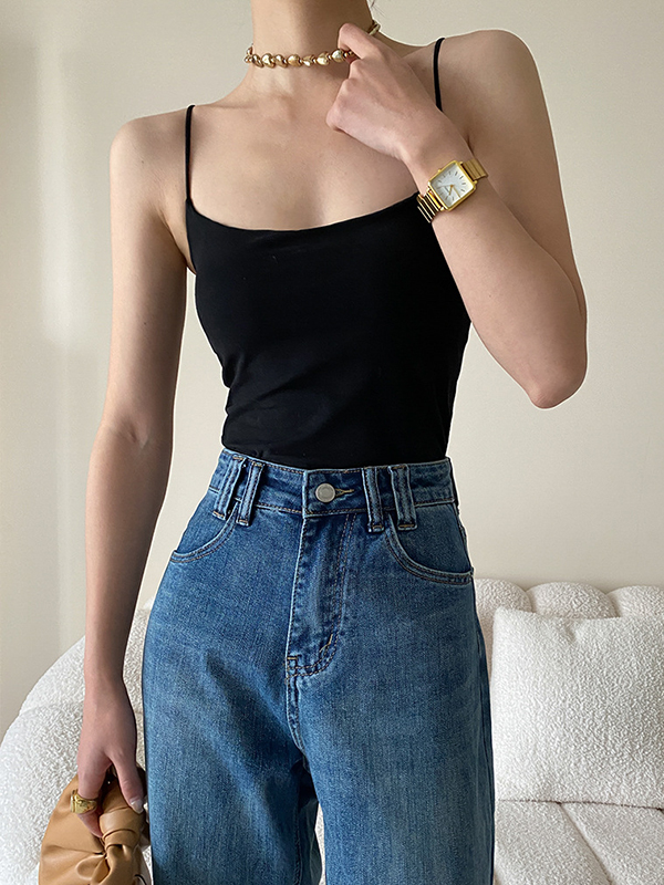 Adjustable Solid Color Skinny Spaghetti-Neck Vest Top