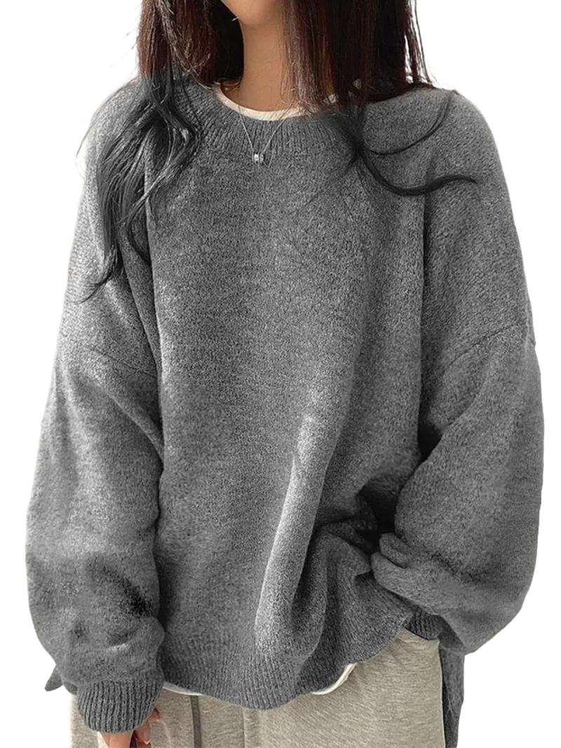 Women's drop-shoulder slit hem sweater