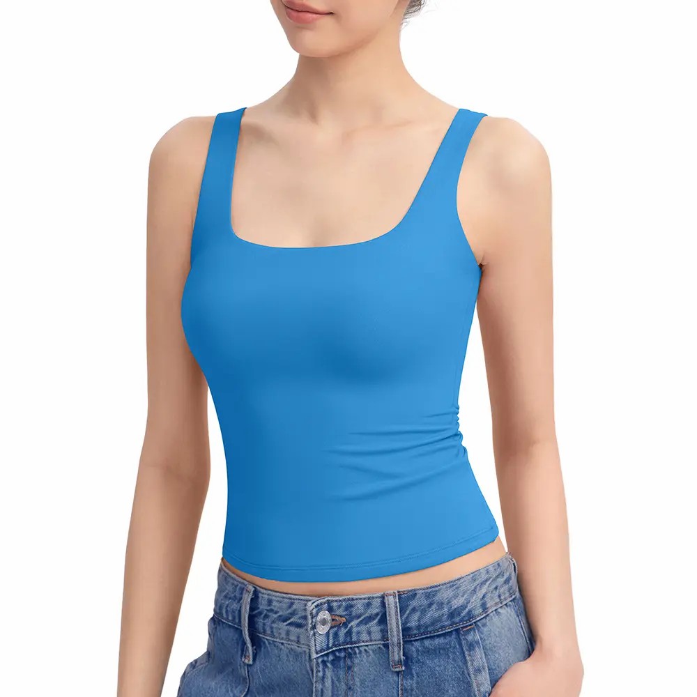Women’s Square Neck Tank Top – Double Lined Sleeveless Minimalist Basic