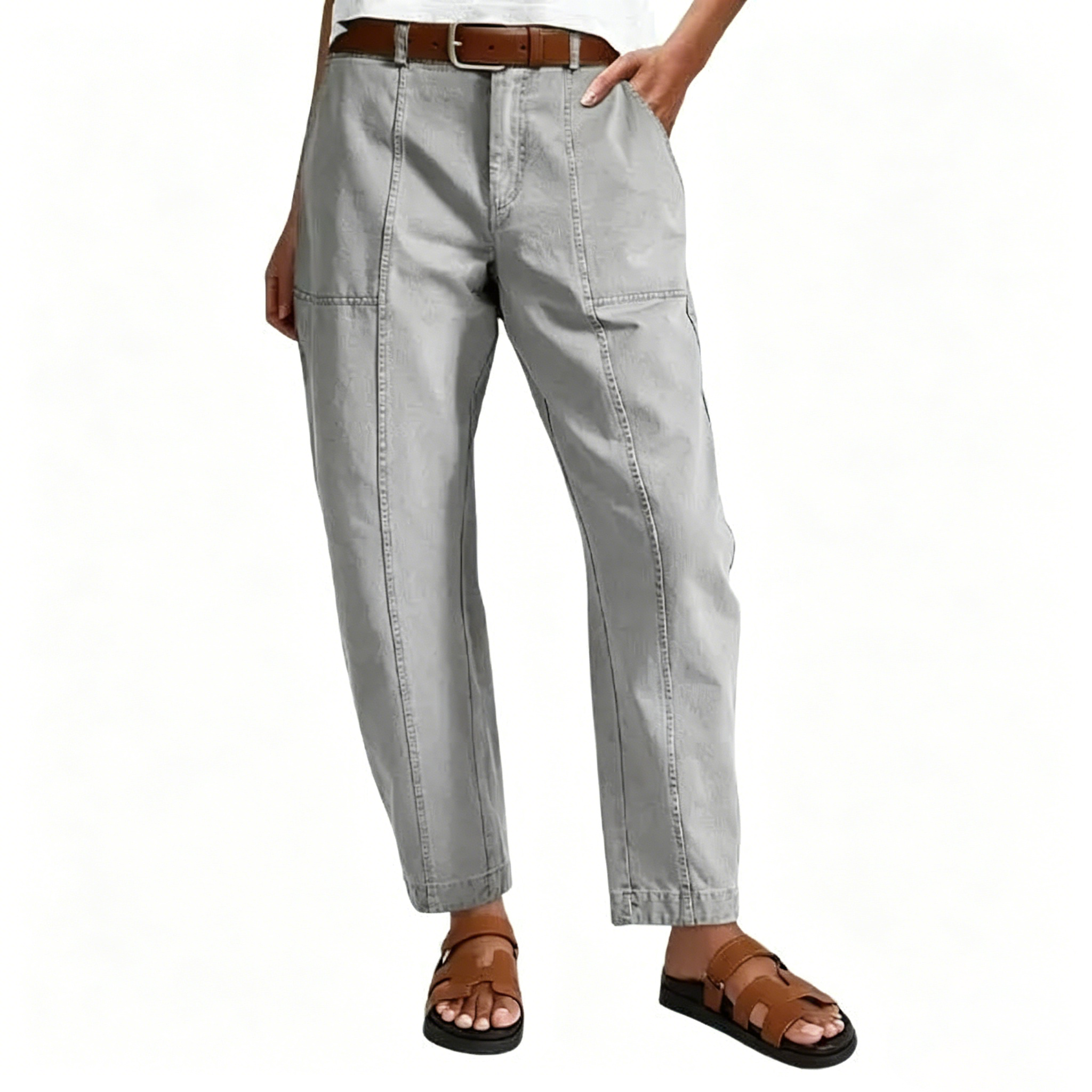 Women's Mid Waist Baby Barrel Fit Pants – Deep Pockets, High Stretch Casual Crop