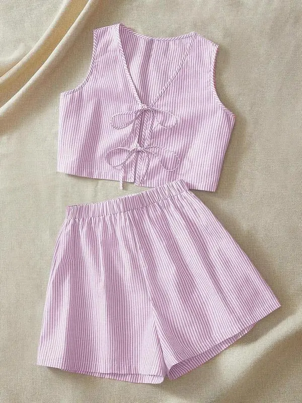 Women's Plaid Print Tank Top & High Waist Shorts Set