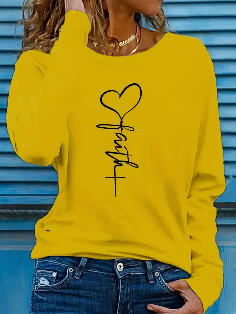 Soft Polyester Women's Casual Long Sleeve Crew Neck T-Shirt