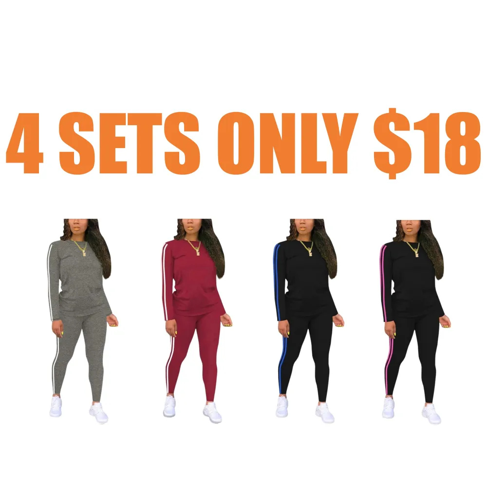 Women's Striped Print Long Sleeve Top & Pants Two-piece Set