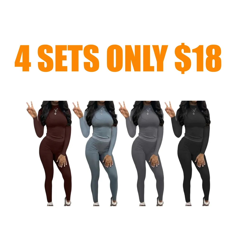 Women's Minimalist Chic Solid Long Sleeve Tee & Elastic Waist Pants Set