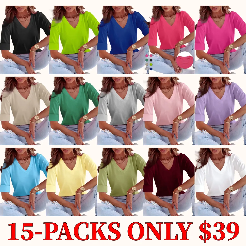 Plus Size Solid V Neck Roll Up Sleeve Tee, Casual T-shirt , Women's Plus Clothing for Daily Wear, Cute Tops, Quality and Durability