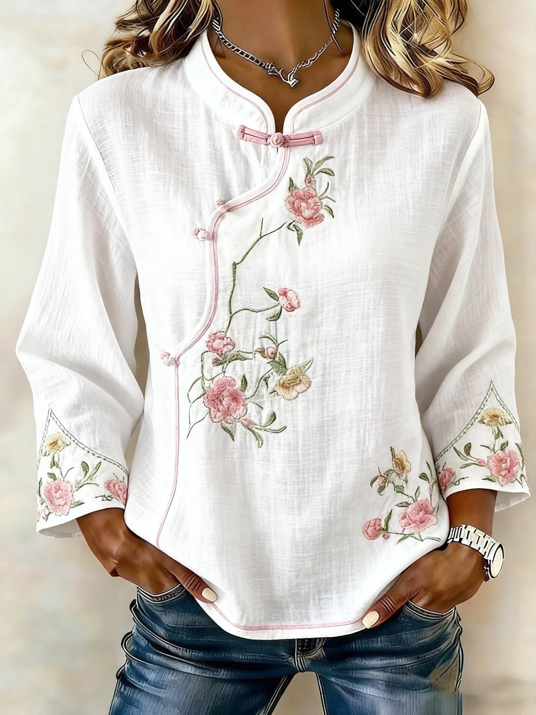 Women Embroidered Cotton Linen Tops- Fast Shipping