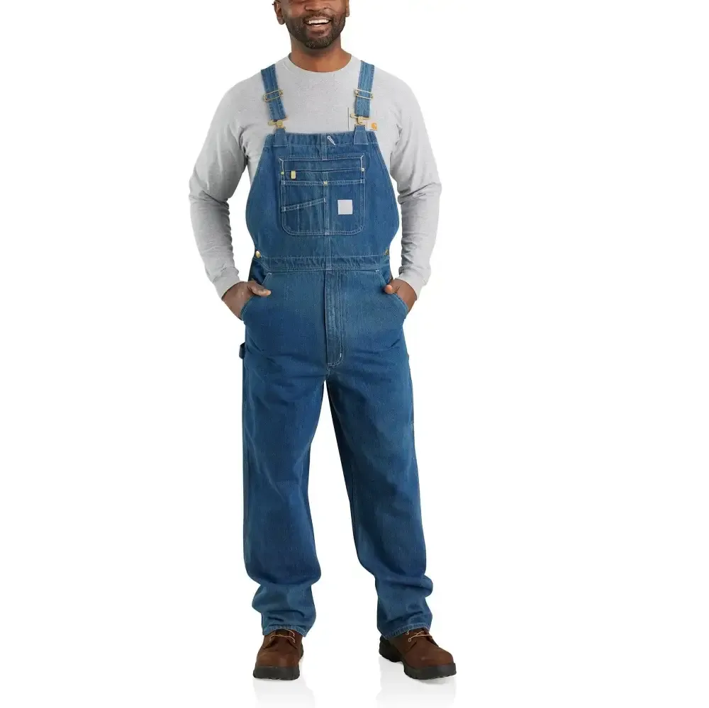 Men's Denim Bib Overalls, Workwear with Adjustable Straps and Convenient Tool Pockets