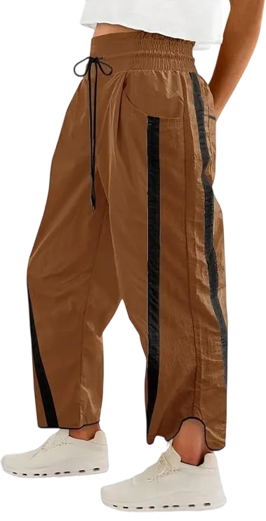 Women's Relaxed Wide-Leg Pants Color-Blocked Athletic Pants