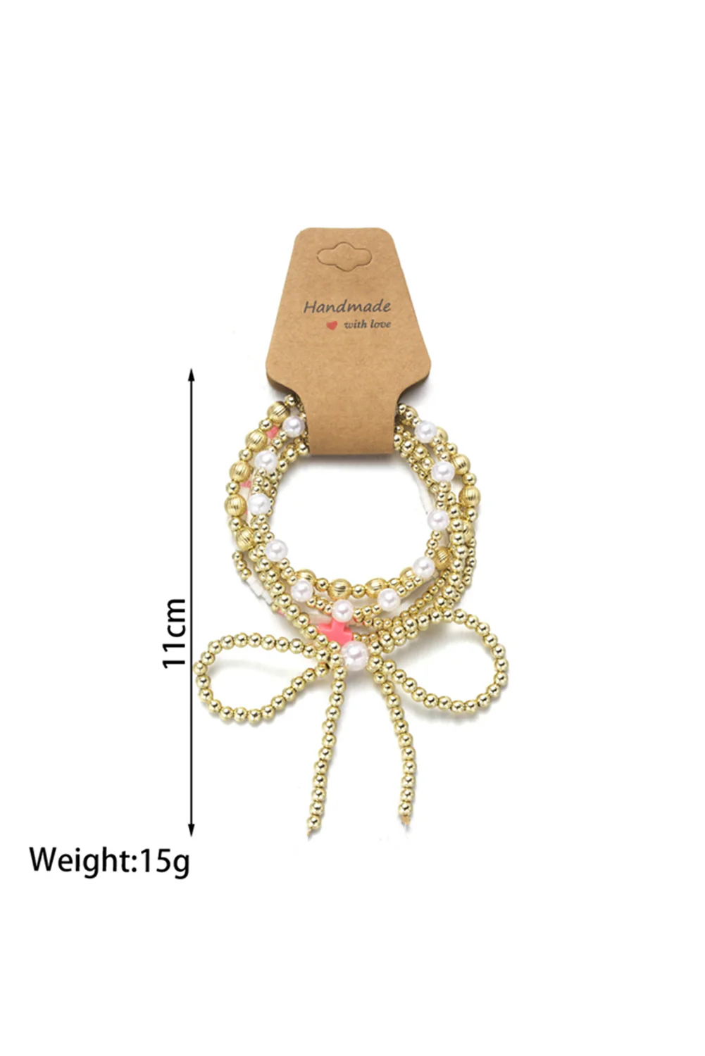 Gold Bow Knot Pearl Decor Beaded Plated Layered Bracelet