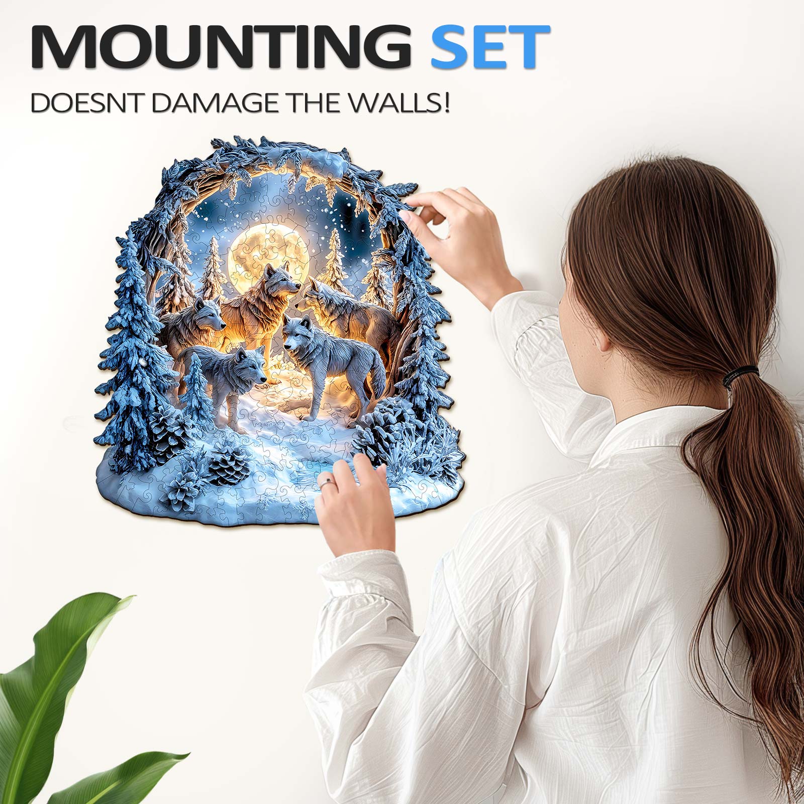 Snowy Night Wolf Pack Wooden Jigsaw Puzzle