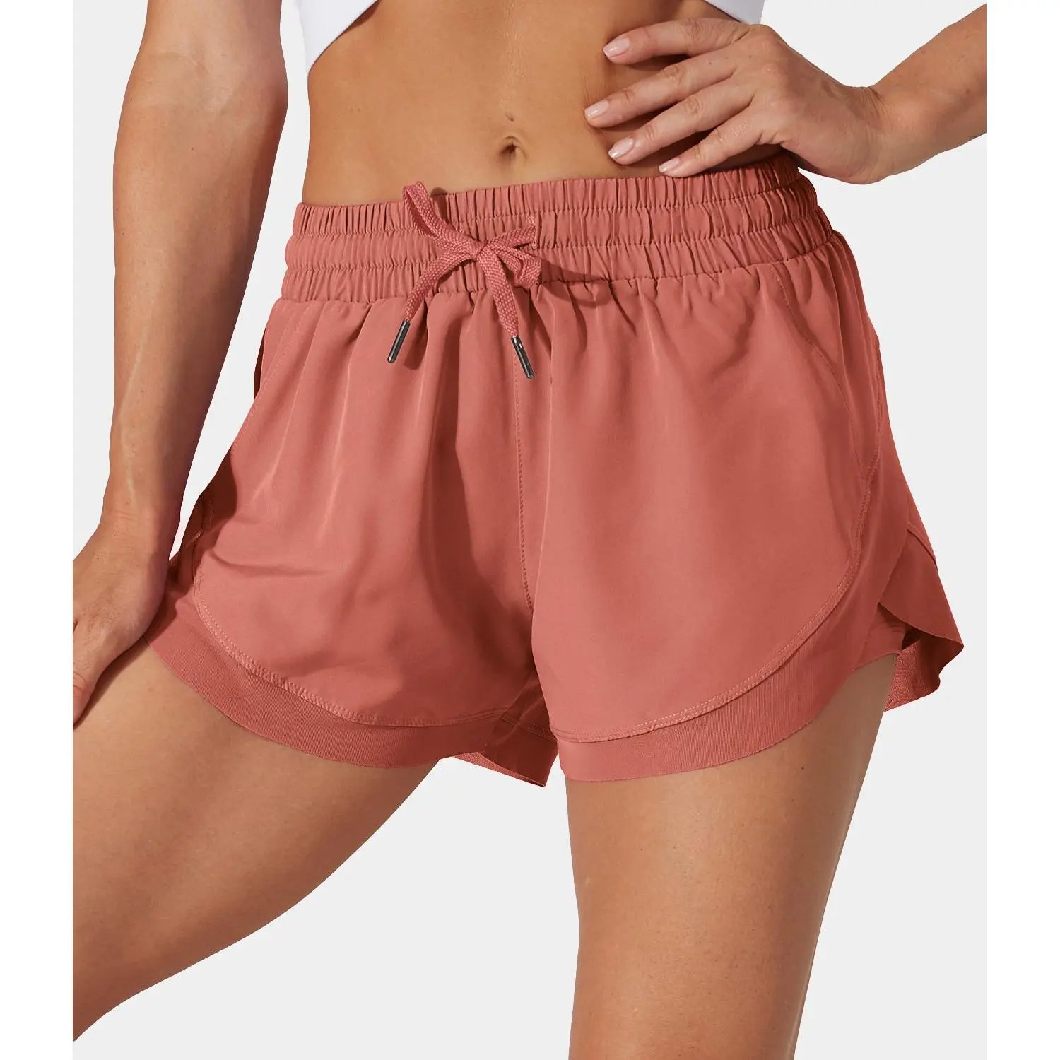 Drawstring Contrast Flowy Mesh Dolphin 2-in-1 Shorts