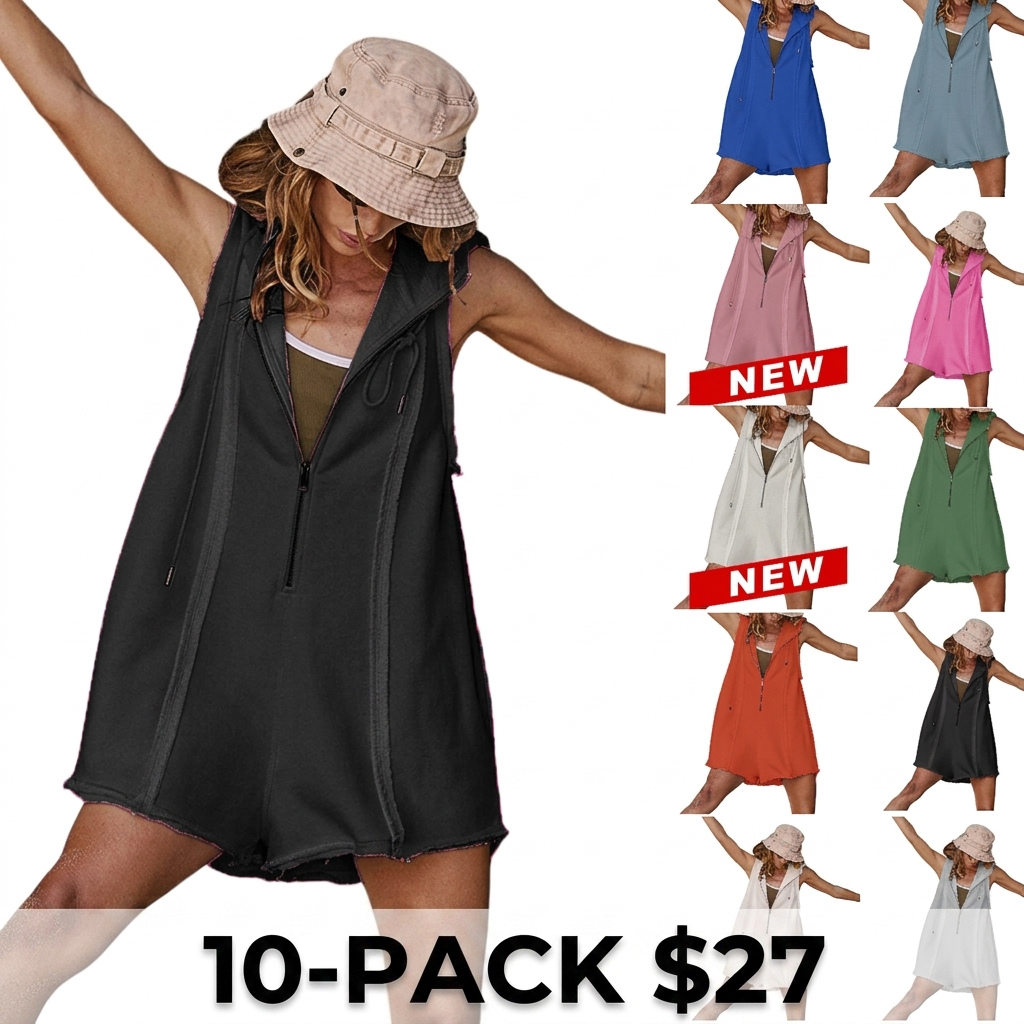 Women's Half Zipper Sports Jumpsuit – Sleeveless Loose Hoodie for Fitness & Outdoor