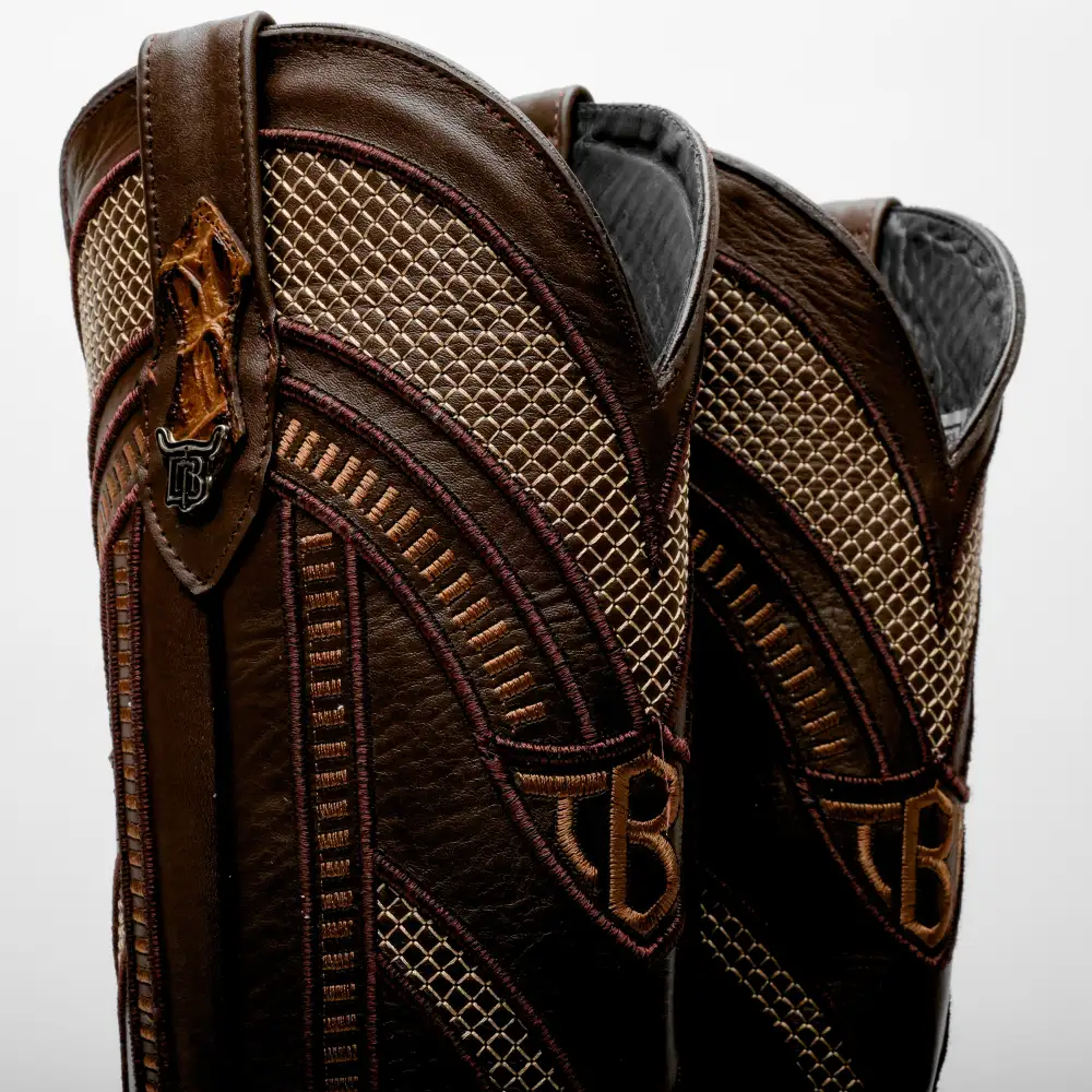 Honey Caiman Belly Leather Boots - Square Toe