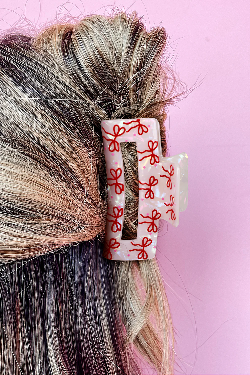 Racing Red Bow Knot Print Cut Out Square Hair Claw Clip