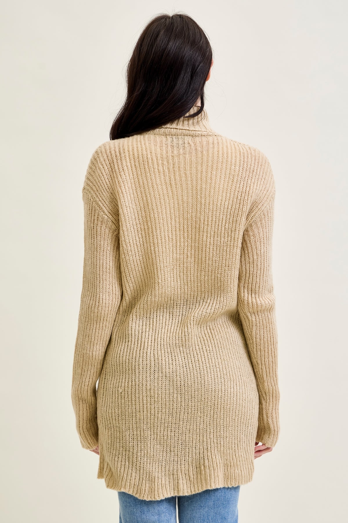Drape Front Cardigan Beige Sweater