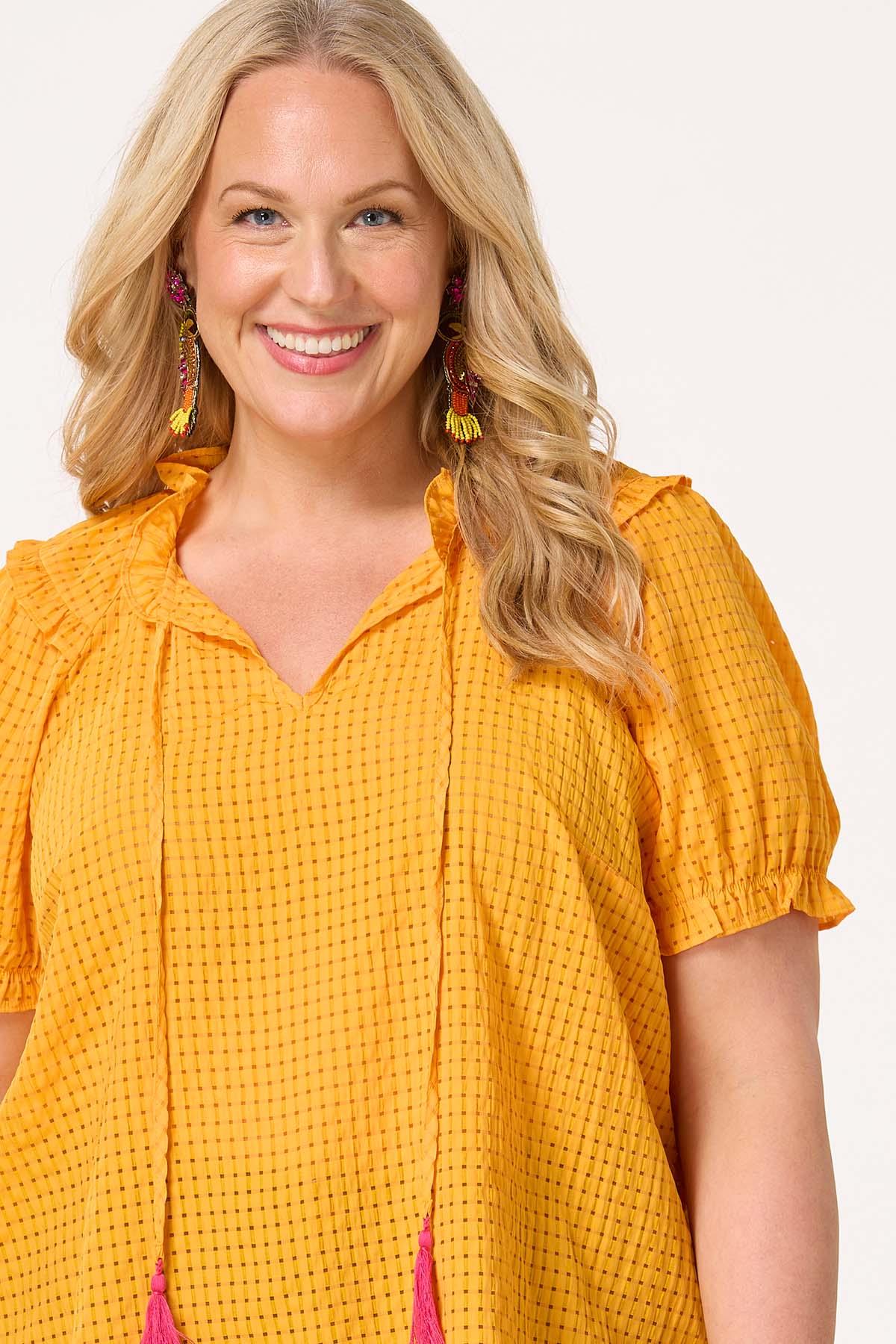 Plus Size Tasseled Gingham Top