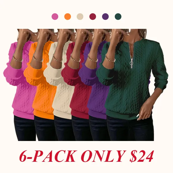 Women's Plain Textured Half Zip Up Sweatshirt