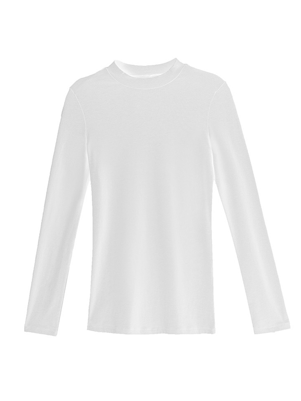 Casual Long Sleeves Skinny Solid Color Stand Collar T-Shirts