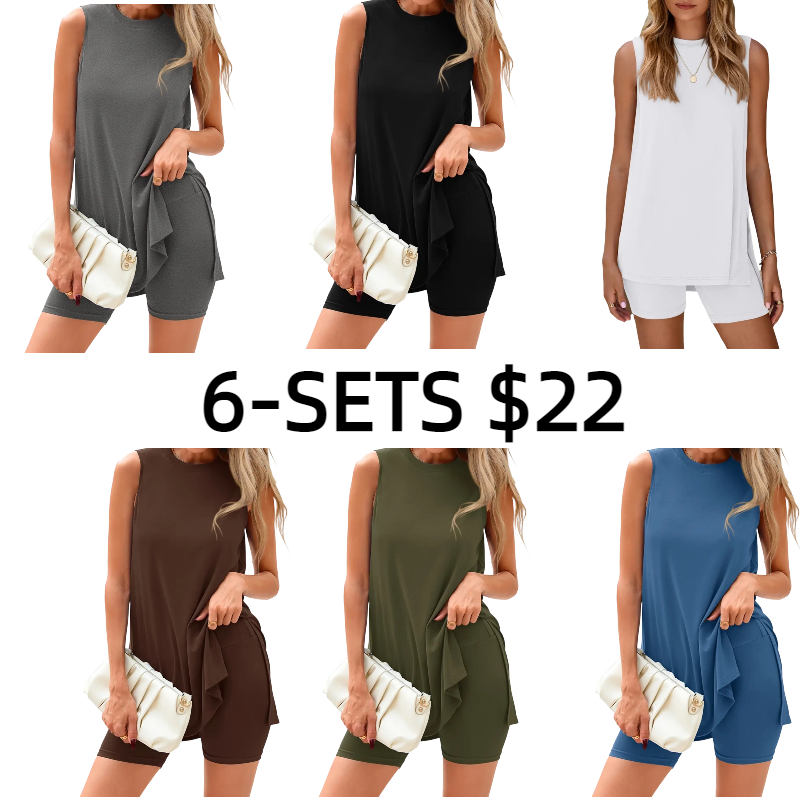 Sleeveless Crewneck Women's 2 Piece Sets Summer Matching Lounge Shorts Set