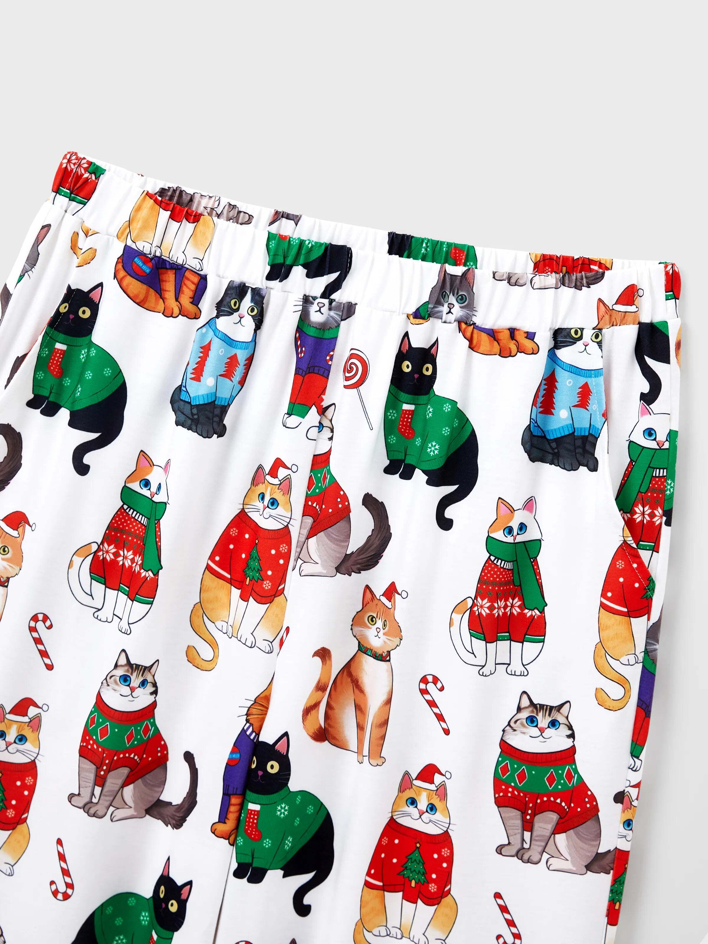 Christmas Matching Family Pajamas Set Christmas Cat Print PJS with Christmas Socks Multi-color