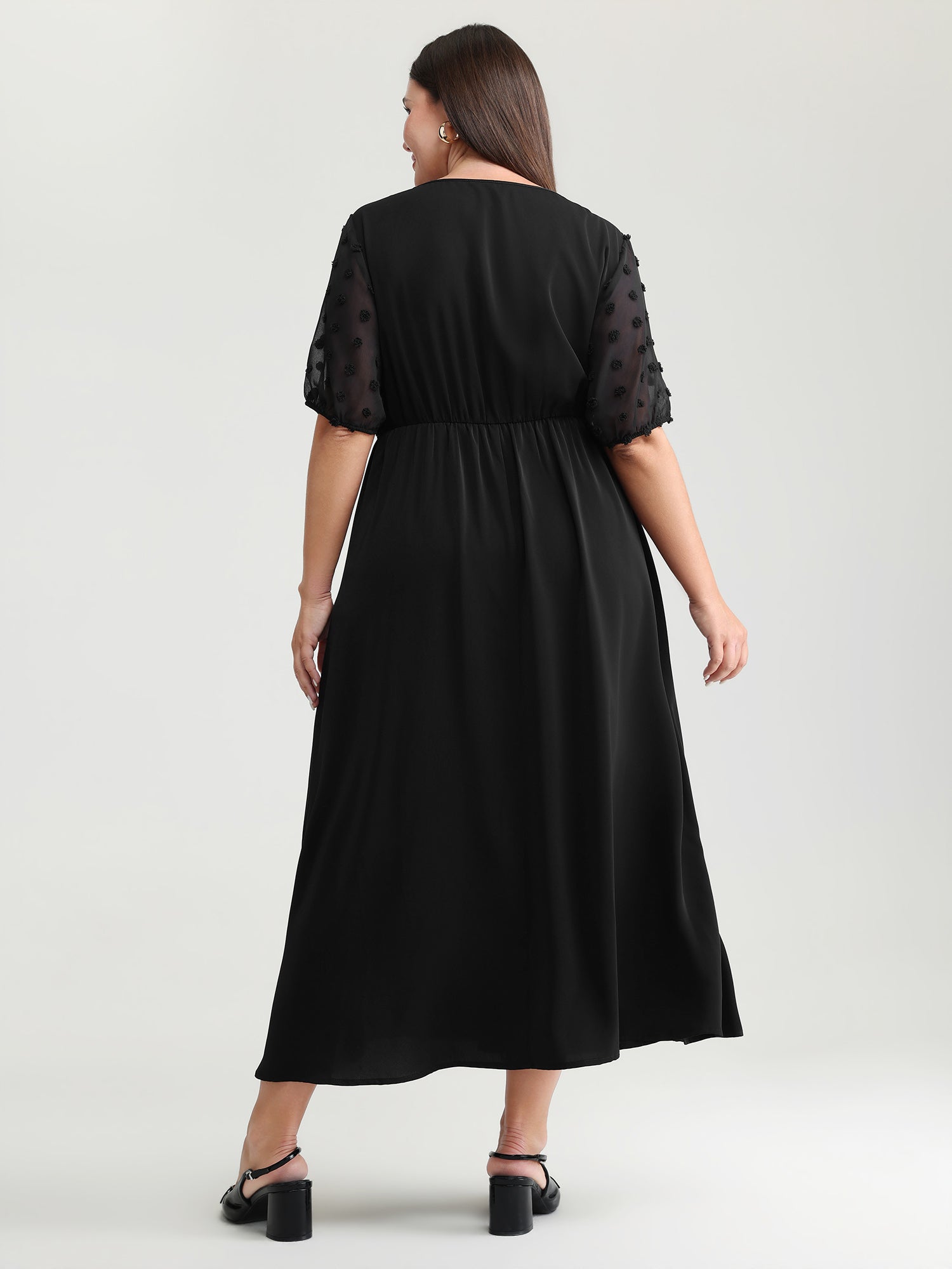 Sheer Chiffon Textured Waist-Defining Maxi Dress