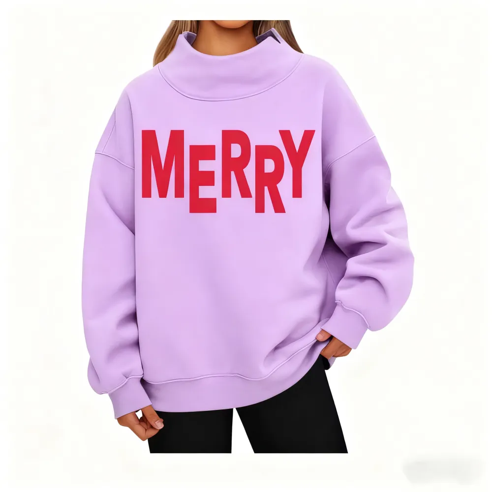 Merry Christmas Puff Print Design Sweatshirt