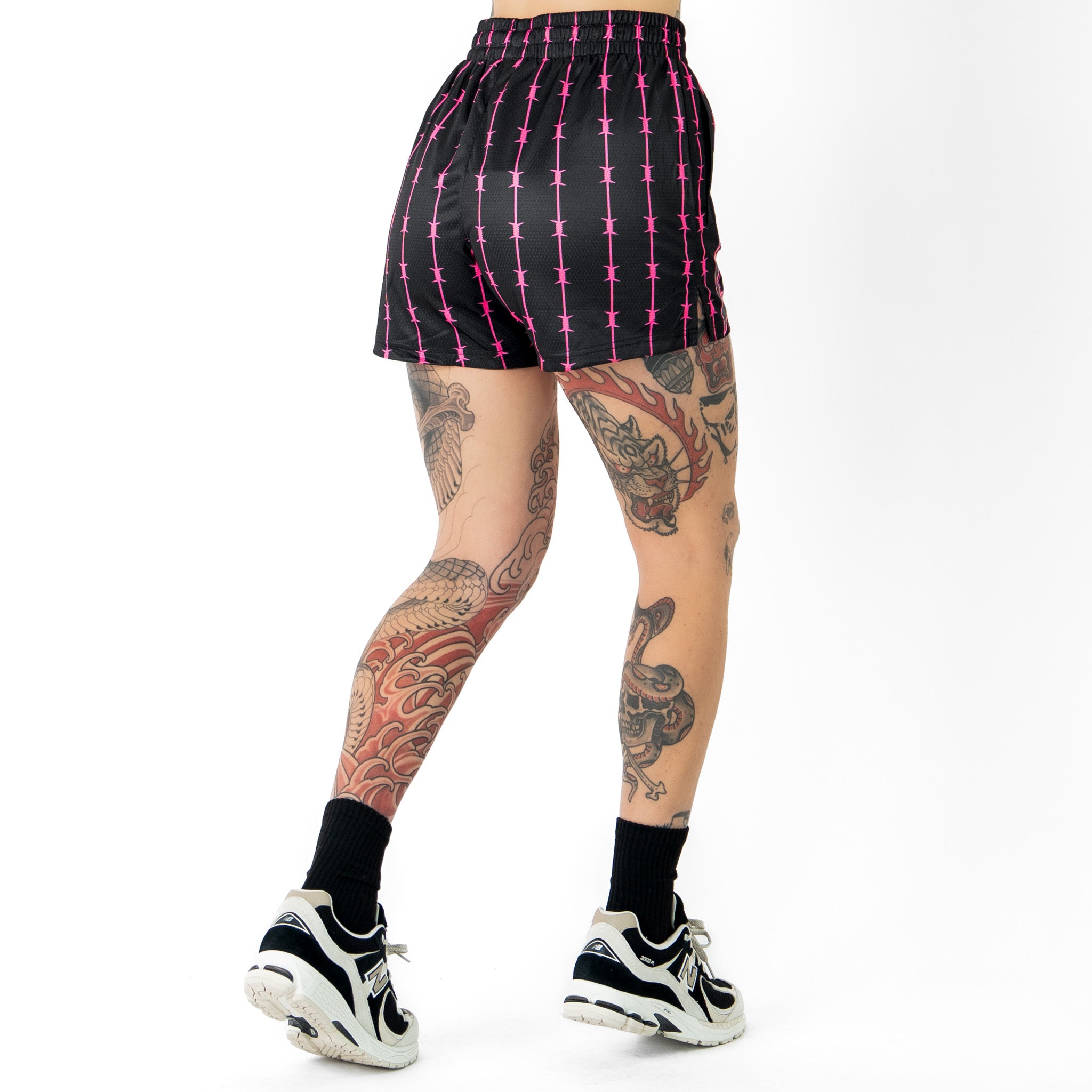 BARBWIRE MUAY THAI SHORTS (MID THIGH CUT) - BLACK / PINK