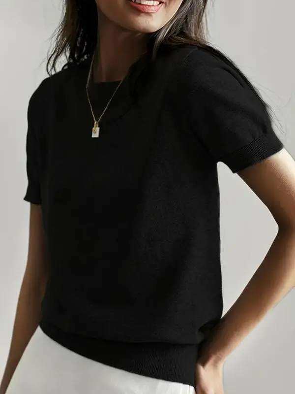 Women's Solid Color Crew Neck Short Sleeve Pullover