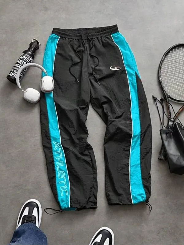 Men's Casual Sporty Long Pants, Loose Fit Drawstring Cuff