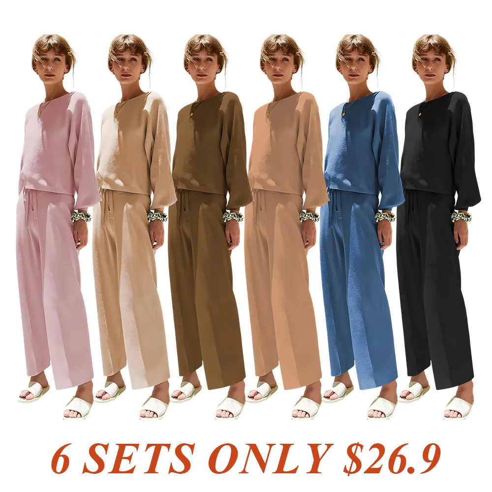 Womens Fall Winter Casual Solid Knitted 2 Piece Sets Long Sleeve Hoodie