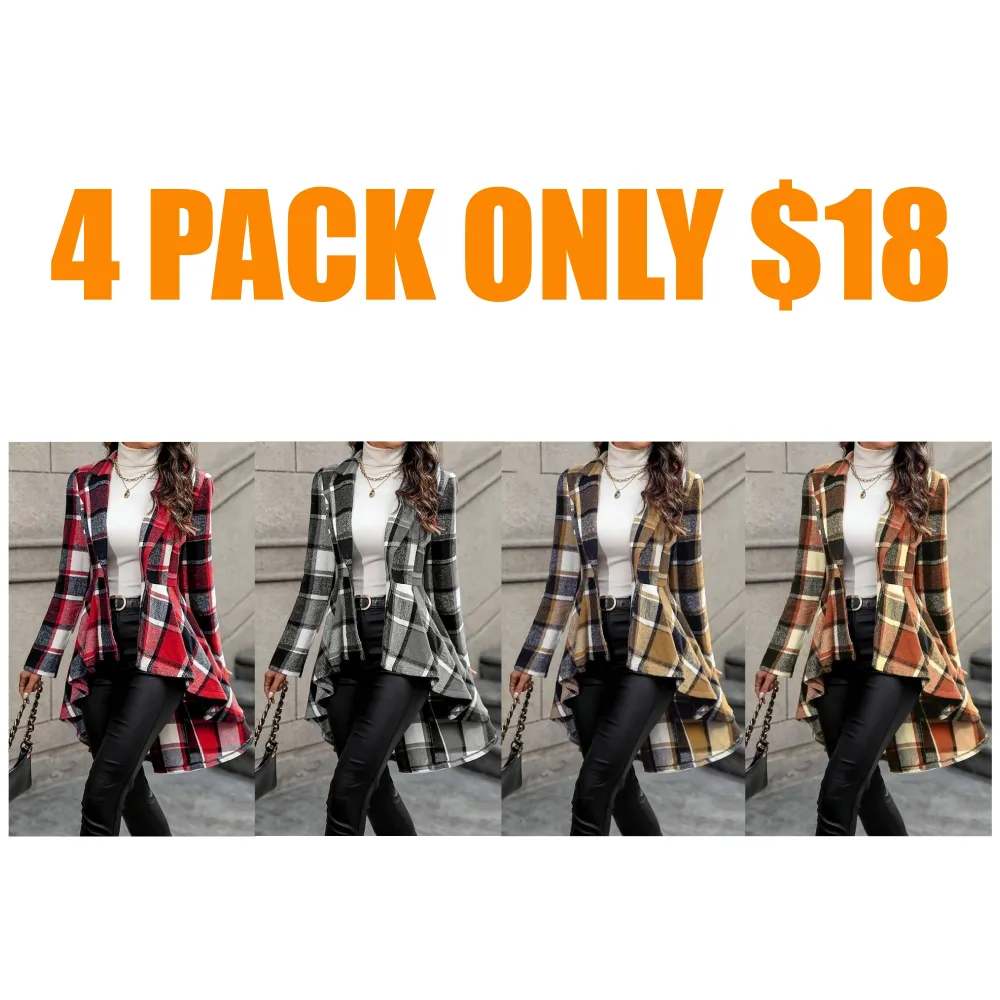 Women's Plaid Print Button High Low Hem Jacket
