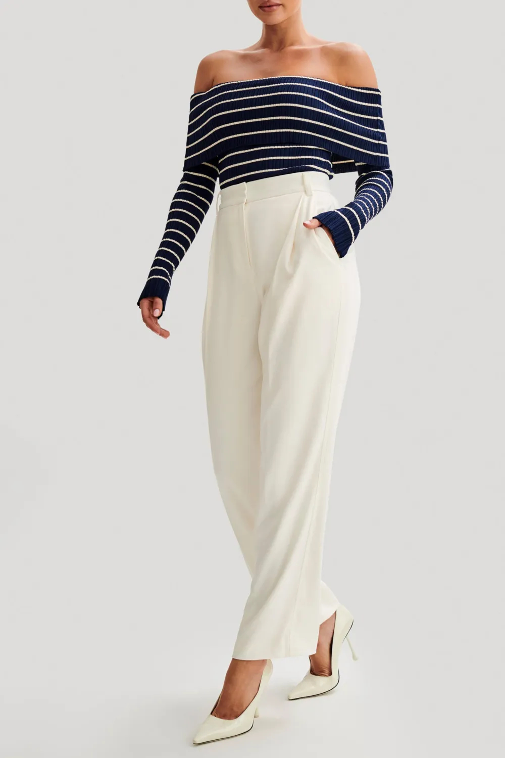 Striped Off Shoulder Knit Top