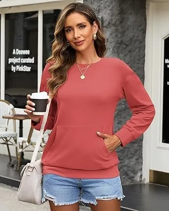 Women's Crewneck Hoodless Sweatshirt Hoodless Sweatshirt with Kangaroo Pocket Fleece Long Sleeve