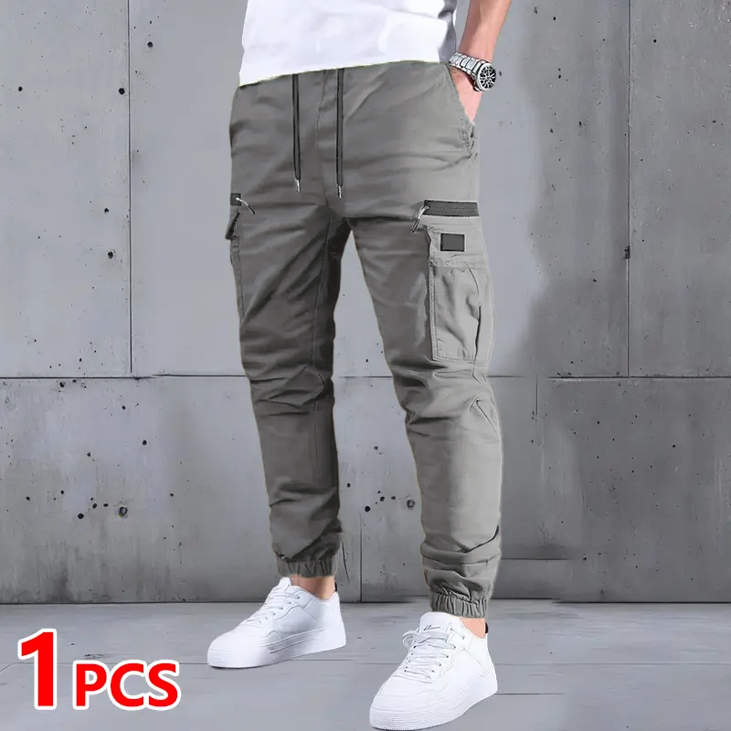 Men’s Drawstring Cargo Pants – Multi-Pocket Casual & Outdoor Work Pants