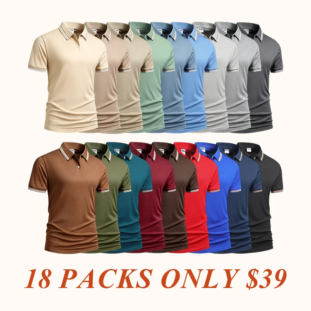 Men's Quick Dry Color Block Striped Polo Shirt, Classic Button-Down Collar Top