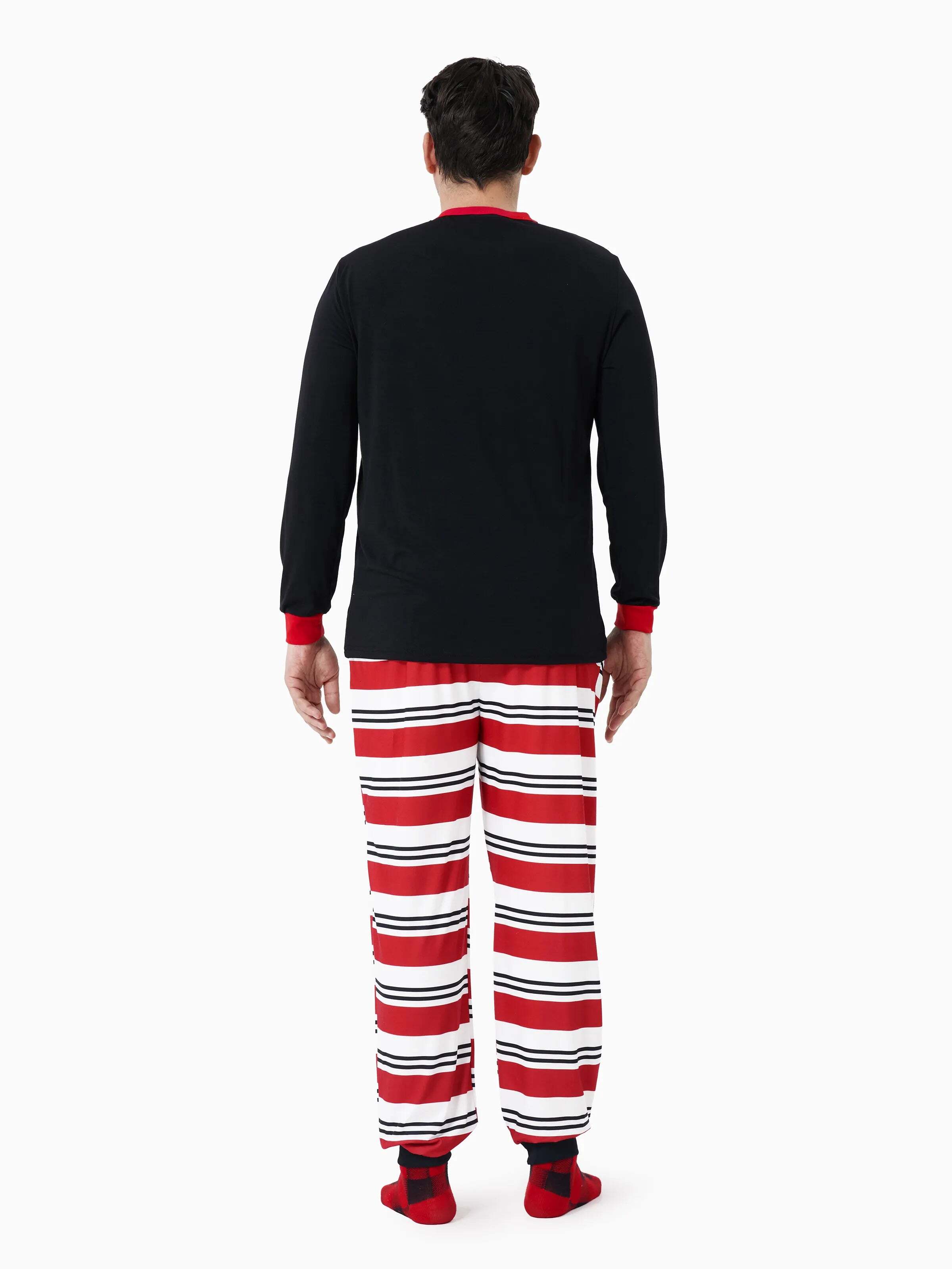 Christmas Matching Family Pajamas Set Elf Print PJS with Christmas Socks Black