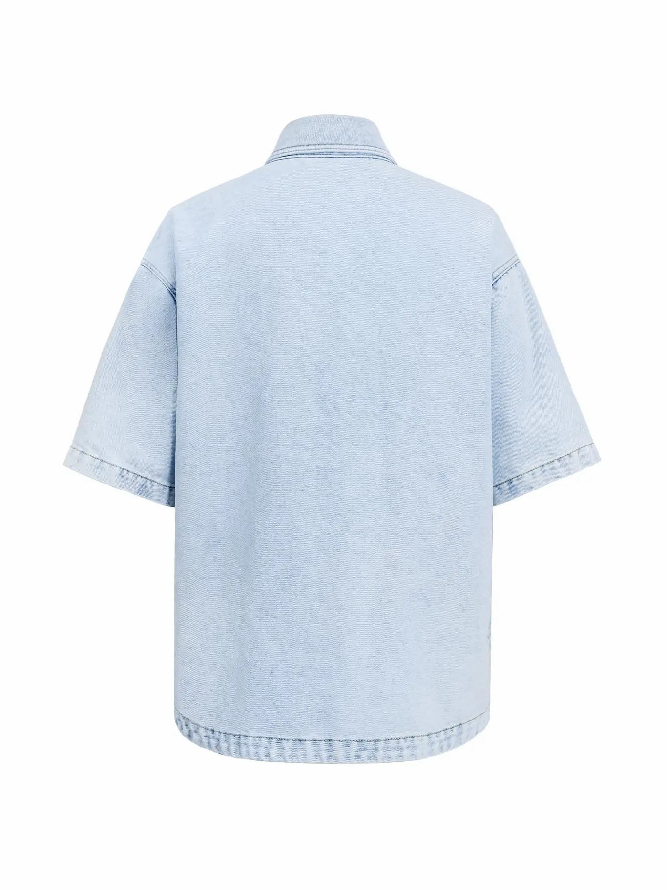 Women's Denim Shirt Jacket – Loose Fit Short Sleeve Casual Summer Coat